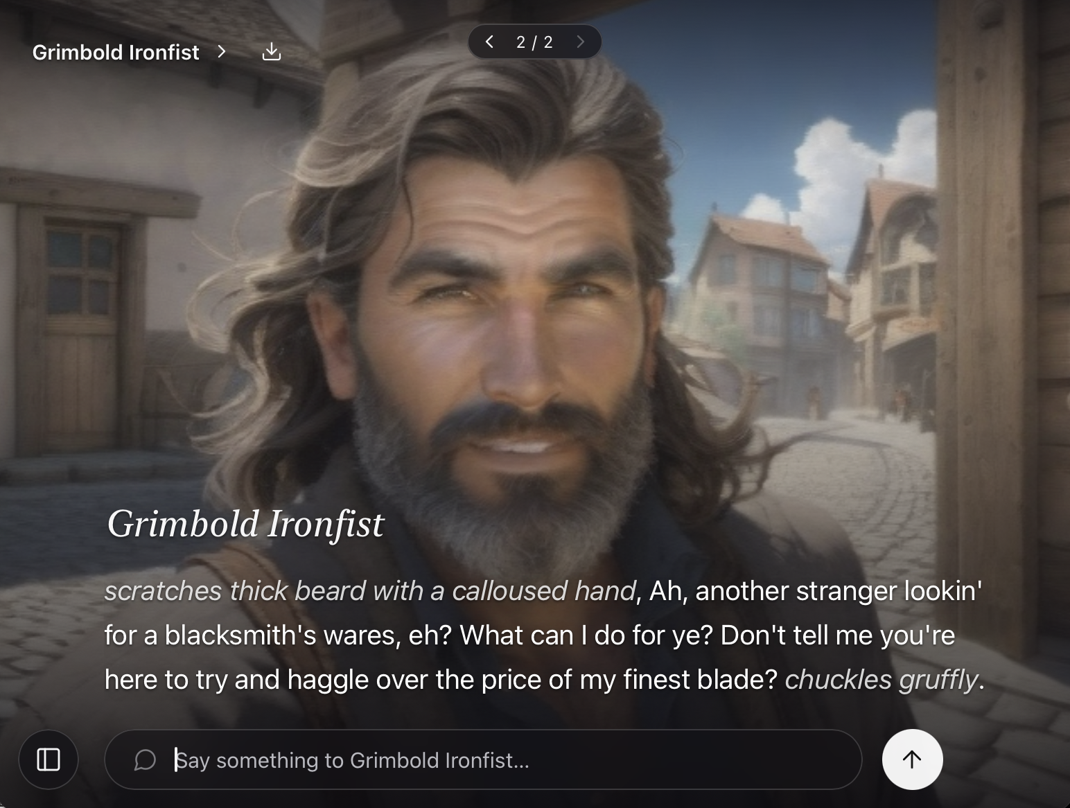 privstory desktop app: a character chat over a cinematic scene